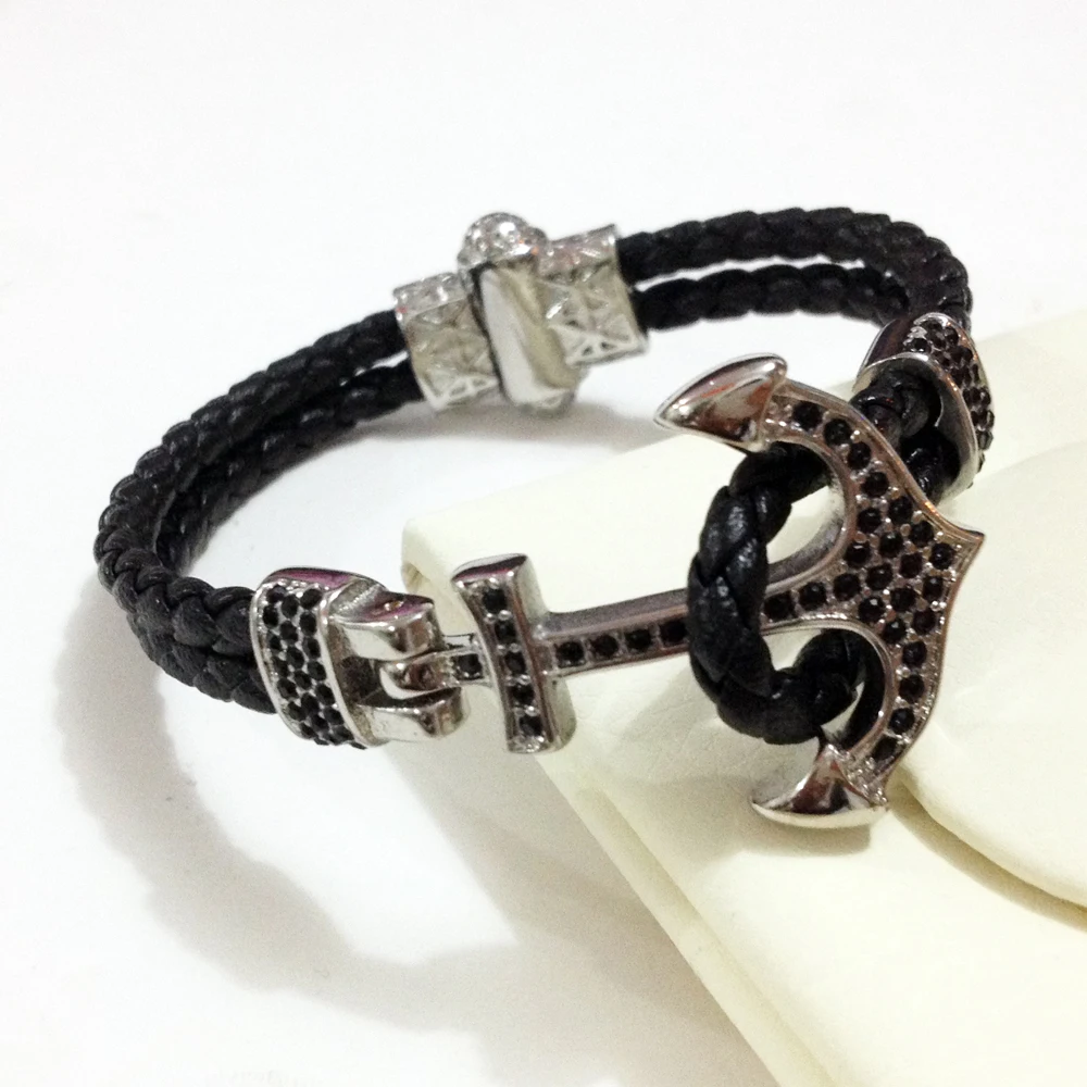 

Punk Atolyestone Emperor Navy Anchor Bracelet Men Stainless Steel Blue Leather Cuff Bracelets & Bangles Men Women Gift