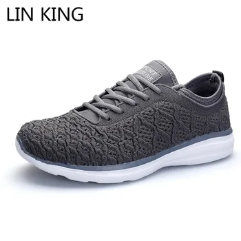 

LIN KING Breathable Air Mesh Knit Men Casual Shoes Lace Up Massage Flats Sneakers Comfortable Anti Skid Outside Travel Shoes