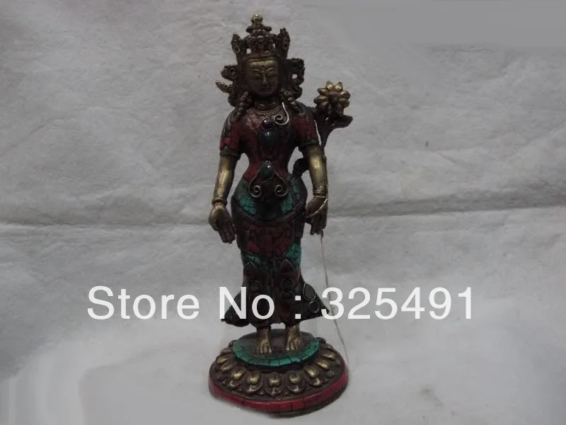 

Tibet Pure Bronze Copper Gild inlay Ruby beryl Padmapani GuanYin Kwan Yin Buddha z