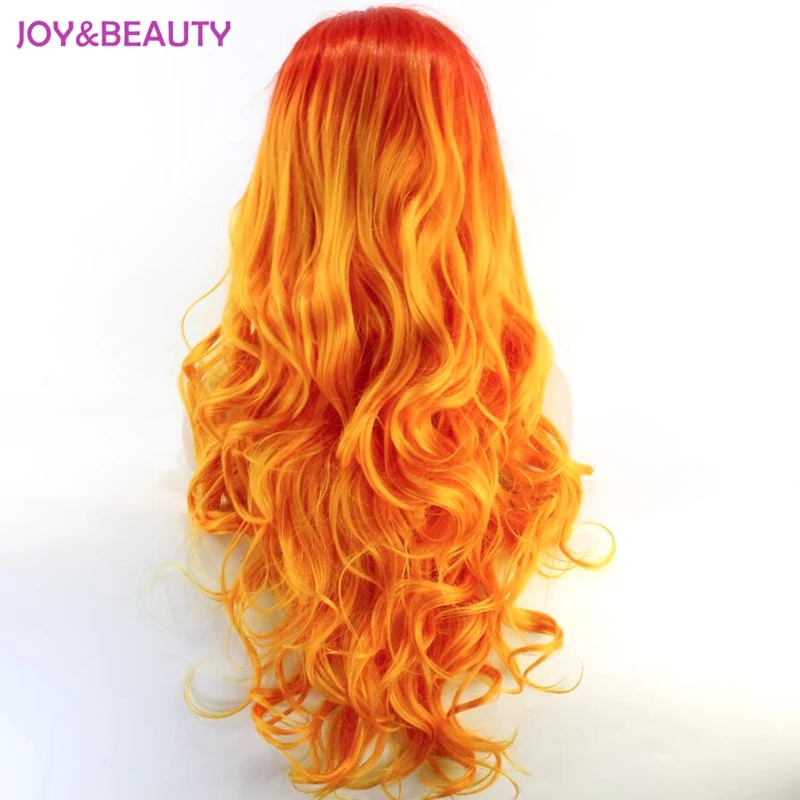 28 дюймов Красный Оранжевый Синтетический Омбре кружевной передний парик термостойкие длинные волнистые волосы для косплея парики