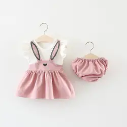 Детское платье для маленьких девочек От 0 до 4 лет летнее платье с рюшами и кроликом для маленьких девочек сарафан с цветочным рисунком для