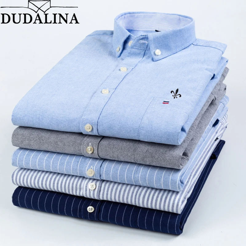 DUDALINA, мужская рубашка, Оксфорд, хлопок, с длинным рукавом, классические мужские рубашки, официальная, деловая рубашка, мужская, с вышитым логотипом