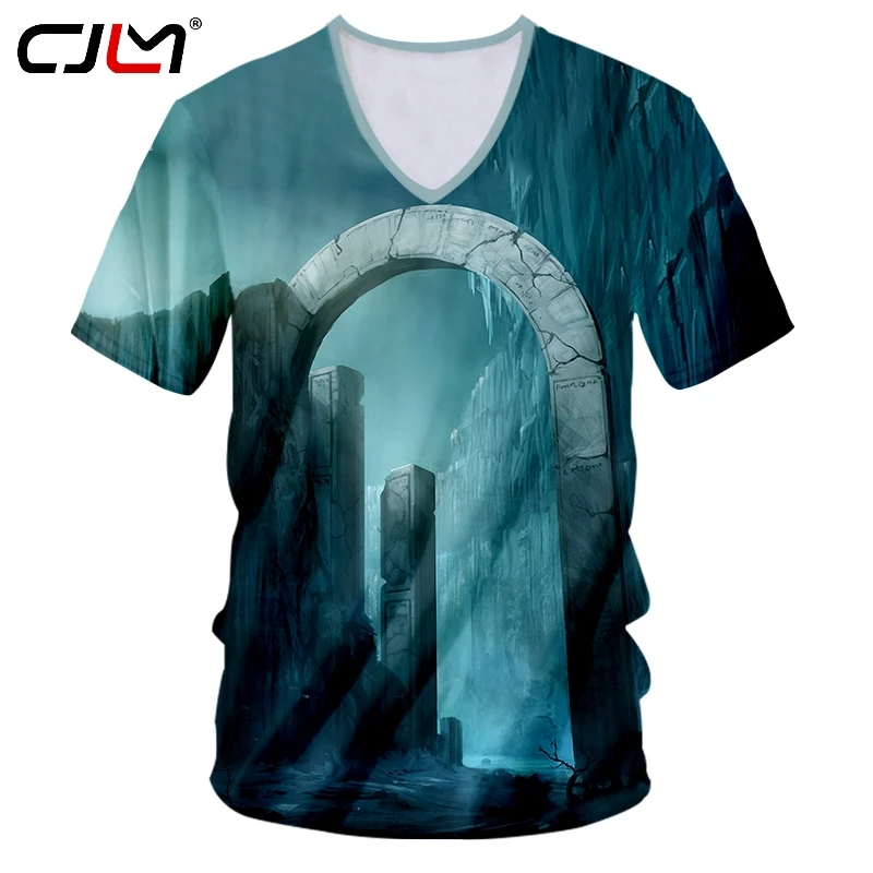 CJLM T-shirt Hombre Factory Deep V-neck Slim Gate 3D Print Holy Door Hiphop 5XL 6XL Costume Spring T-Shirt | Мужская одежда