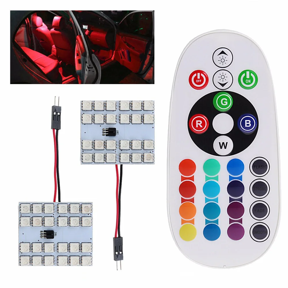 

Car LED reading Atmosphere light Room lamp RGB with remote control New T10 ba9s 31/41MM 24SMD-5050 light bulbs for cars