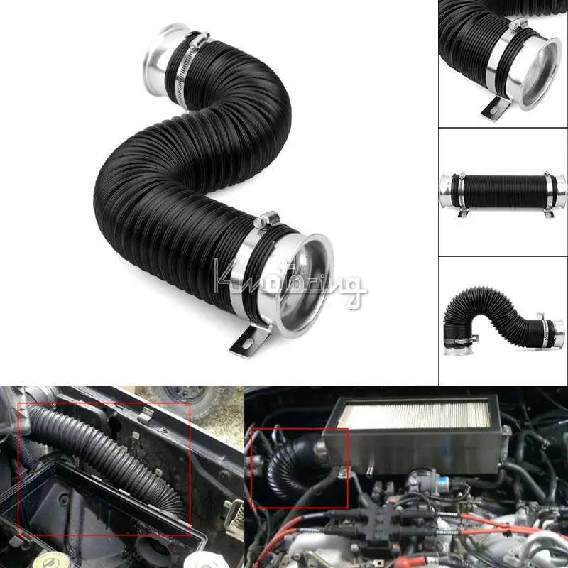 Black Silver Adjustable Washable Durable PVC Flexible Air intake Pipe With Horn Mouths For