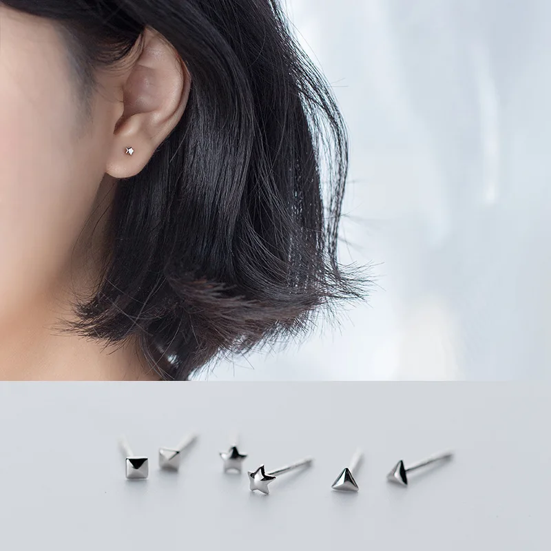 

MloveAcc 100% 925 Sterling Silver Exquisite Square Star Triangle Female Stud Earrings for Women Sterling Silver Jewelry Gift