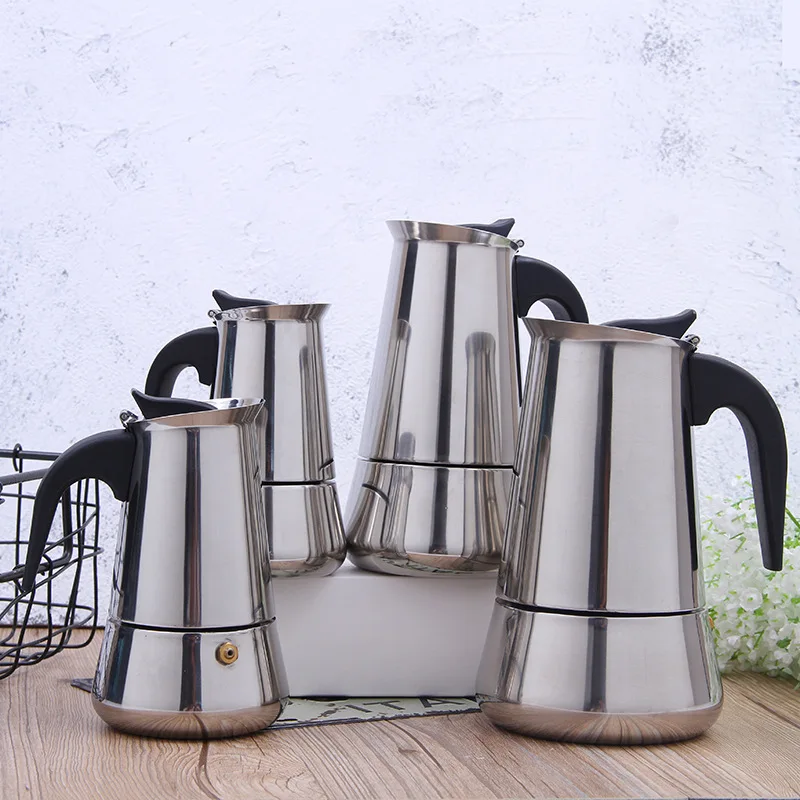 

Stainless Steel Coffee Maker Pot Mocha Moka Espresso Latte Stovetop Coffee Pot Filter 100ML 200ML 300ML 450ML Coffee Machine