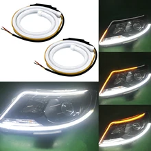 

2pc 60cm LED DRL Strip Running Lights Flexible Turn Signal Amber Flowing Daytime Running Lights Headlight Strip For BMW AMG