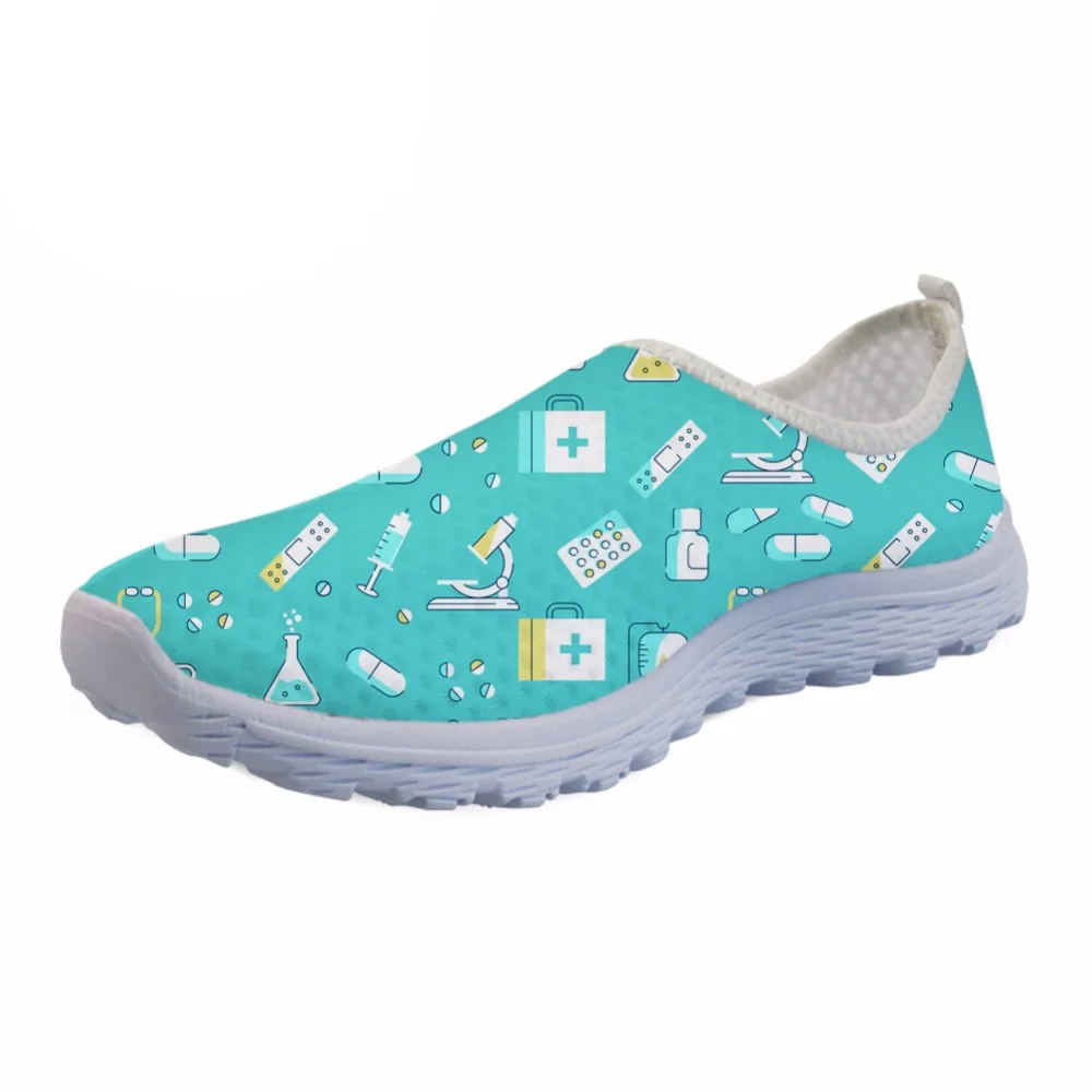 Yours Woman Comfortable Nursing Mesh Sneakers Girls Black Flat Shoes Zapatillas,Green Nurse Pattern,7