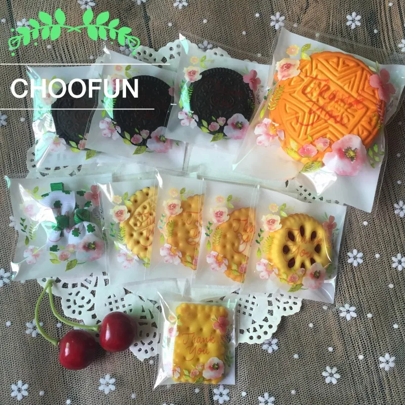 100PCS Pink Flower Packing Bag Wedding Candy and Snack Food Packaging Bag