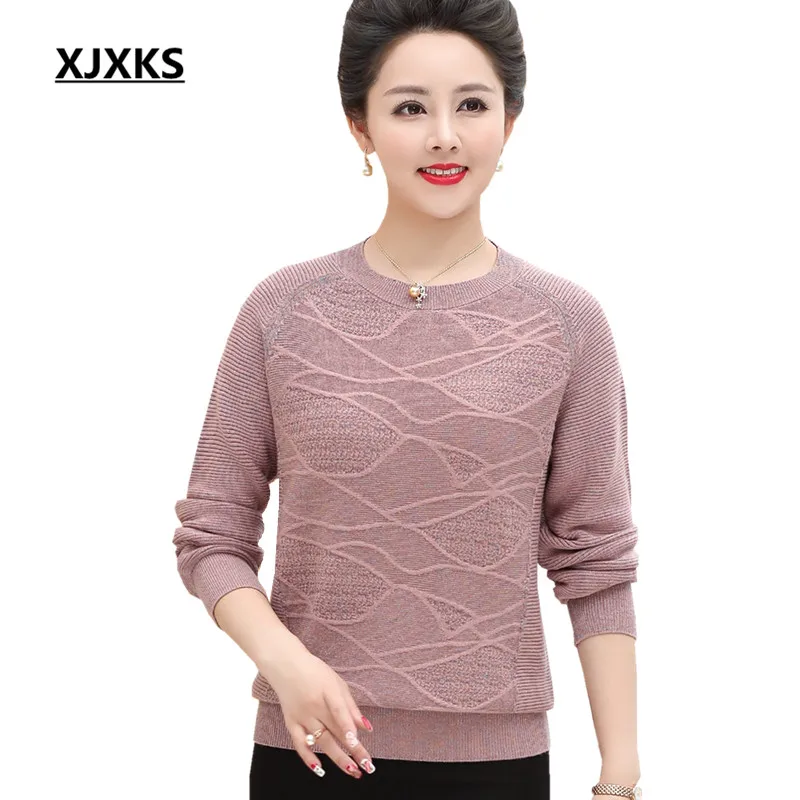 

XJXKS Autumn 2018 new women sweater loose plus size fashion round neck long sleeve solid color winter women cashmere sweater
