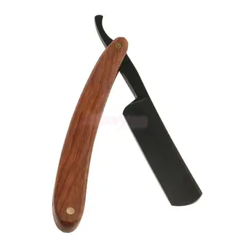 

Safety Wooden Handle Black Stainless Steel Folding Straight Razors for Barber Men's Hair Beard Shaving Shave Tool