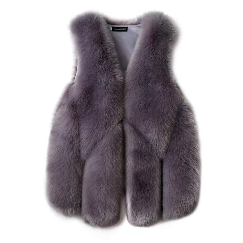 Plus Manteaux En Faux Doux noir Manteau Renard Nouvelle Mode Mw070 Épais Long Gilet Fausse De Patchwork gris Femmes Taille La rose Blanc Chaud Hiver Fourrure q6wp4T