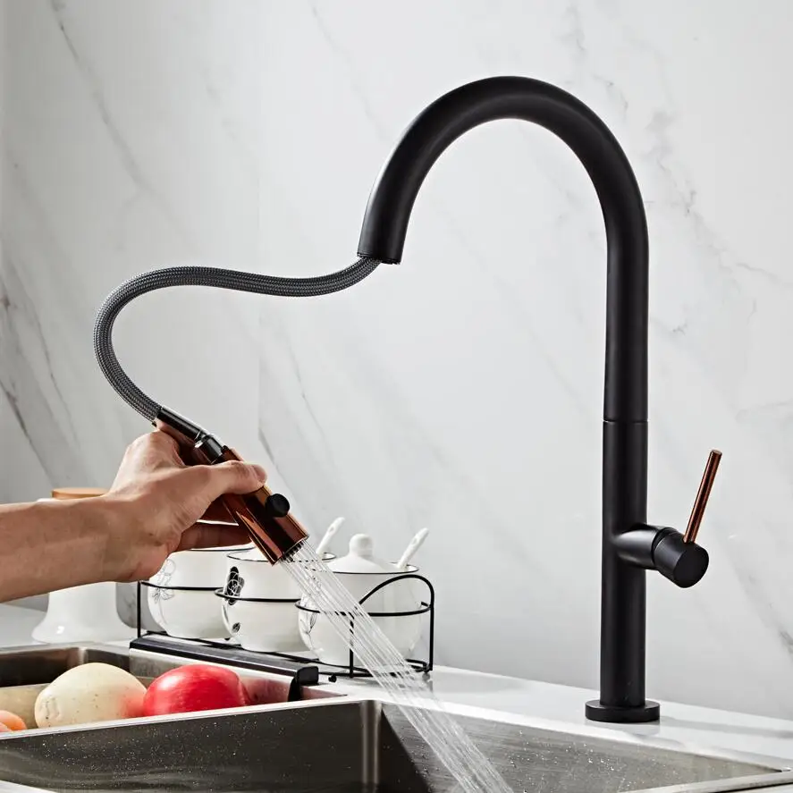  LANGYO Black White kitchen faucet 360Ronating blackend sink tap cold and hot kitchen mixer tap blac - 33038234858