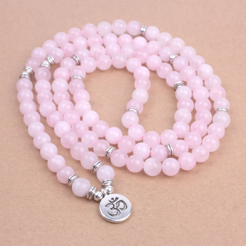 108 Мала Бусы с лотосом Ом Будда браслет для женщин розовый натуральный камень браслет yogi ювелирные изделия Прямая поставка