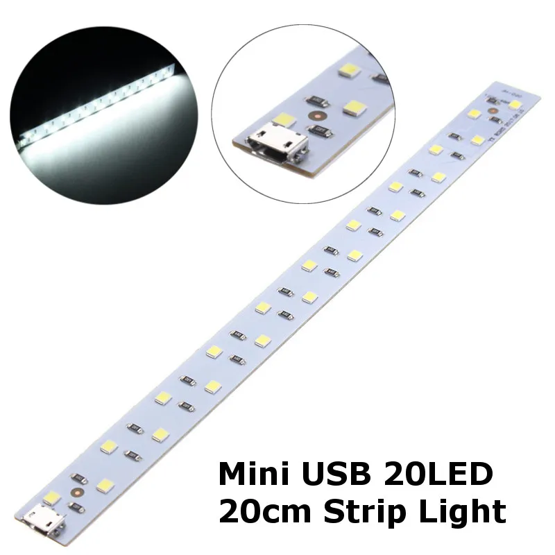 

Mini Portable Decoration Rechargeable USB 20 LED Strip Light Bar Lamp Studio String Night Light DC5V White Light 20CM Length