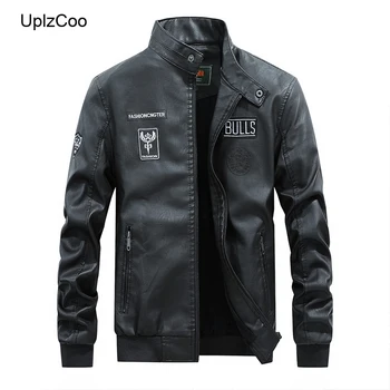 

UplzCoo Men Leather Jacket Spring And Autumn New Bomber Jacket Stand Collar Slim Large Size Men's Jacket Brand Clothing FM093