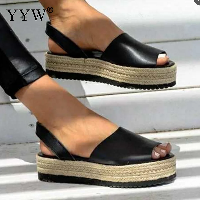 

Hot Fashion Summer 3-5cm Flat Low Heel Women Wedges Shoes Ladies Pu Leather Platform Peep Toe Black Elegant Sandals Shoes 2019