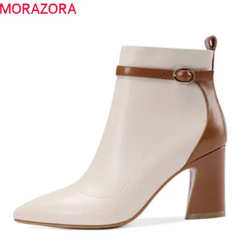 

MORAZORA 2020 new arrival autumn boots women pointed toe genuine leather boots zipper mixed colors fashion shoes ankle boots