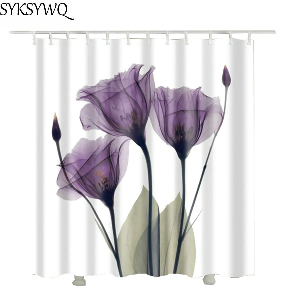 Home Decor Modern Purple Flower Bathroom Curtain Cortina De Banho Drop