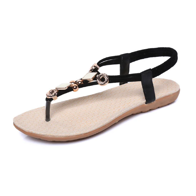 

2018 New Fashion Women Bohemia Flat Sandals Shoes String Bead Flip Flop Decor Summer Beach Sandals LBY2018
