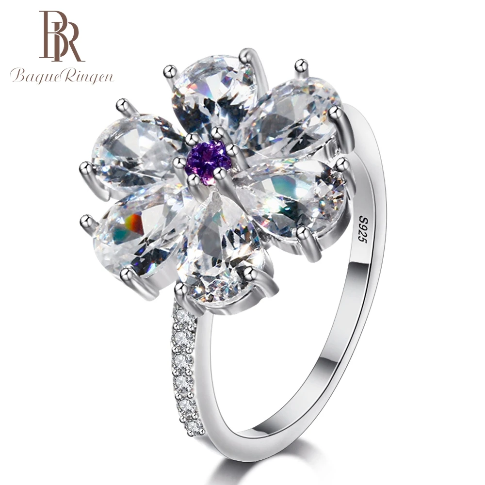 

Bague Ringen New Trendy Flower Design Wedding Rings For Women With AAAA Zircon Stones 925 Silver Jewelry Finger Ring Size 6 - 10