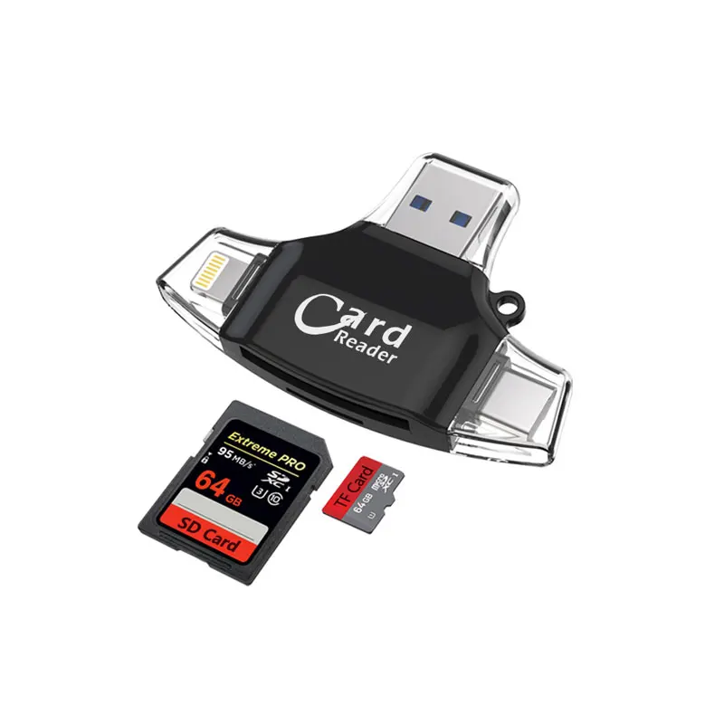 EASYA 4 в 1 OTG кардридер адаптер мини-usb 2,0 памяти с TF слот для карты SD лампа с регулируемой яркостью/Тип-c/Micro USB/USB 2,0 для телефона из поликарбоната
