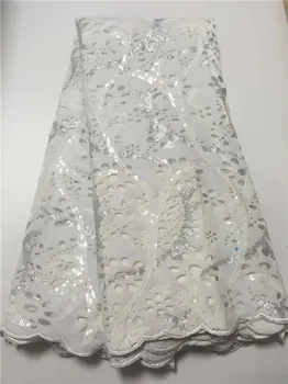 

Latest Style African Lace Fabric 2019 White Velvet Sequins Embroidery Lace Fabric Bridal Wedding French Mesh Lace Fabric
