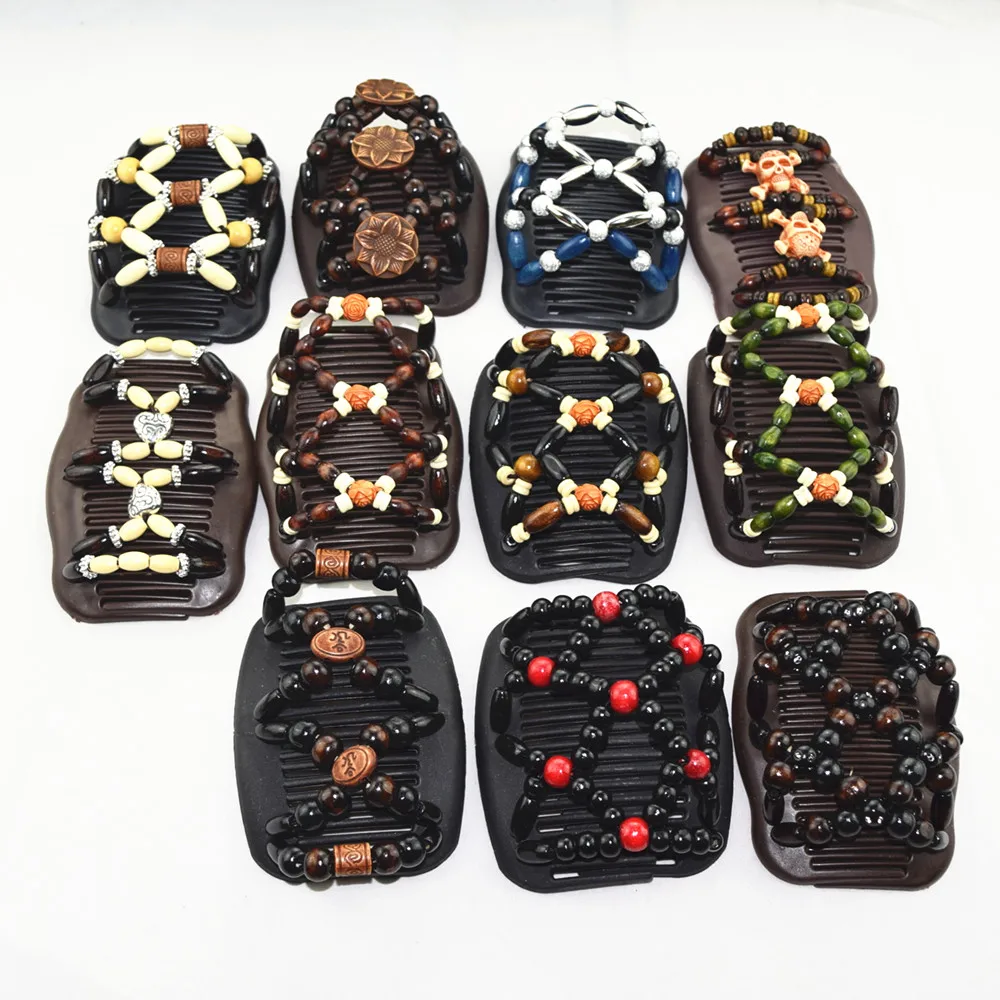 

40pcs/lot Mixed Style Fashion Magic Hair Combs Wooden Beaded Hair Clips Accessories Women Jewelry