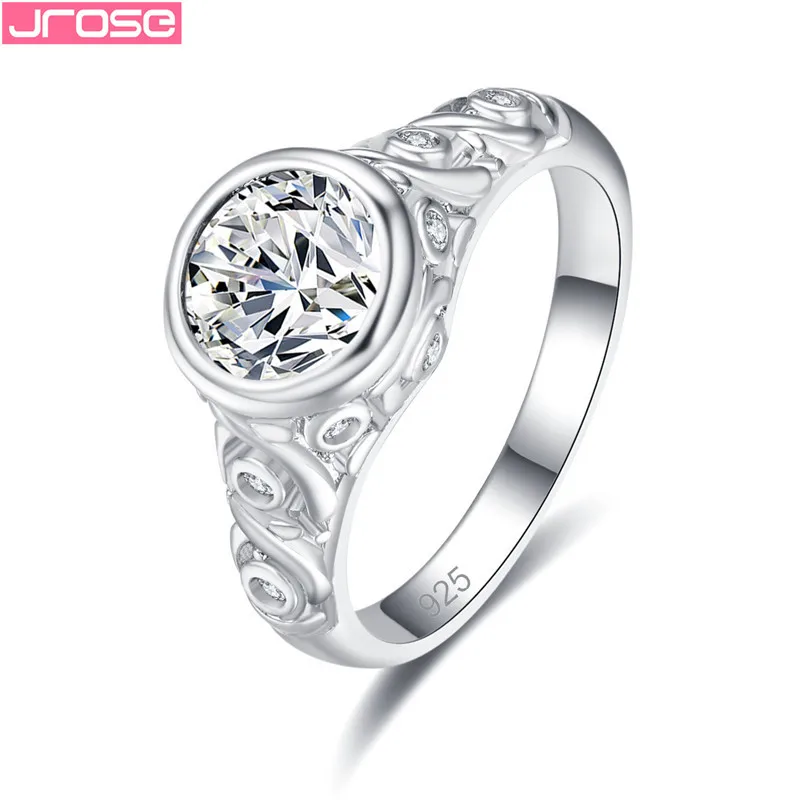 

JROSE Vintage Sterling Silver 925 Jewelry Lovely Rings For Women With White Round Cubic Zircon Charm Wedding Engagement bague