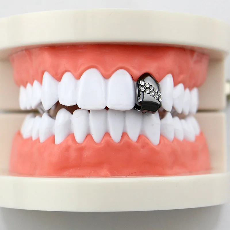  HIPHOP 4 Color Grillz Single Teeth Grillz With Rhinestone Crystal Inlay Vampire Gift Hip Hop Jewelry for Men Body Joyeria (6)