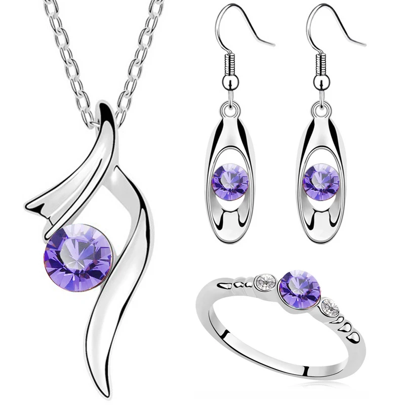 

2017 wedding wholesales brand bridal gifts zircon pendant necklace earrings rings fashion jewelry sets 5 colors 6389