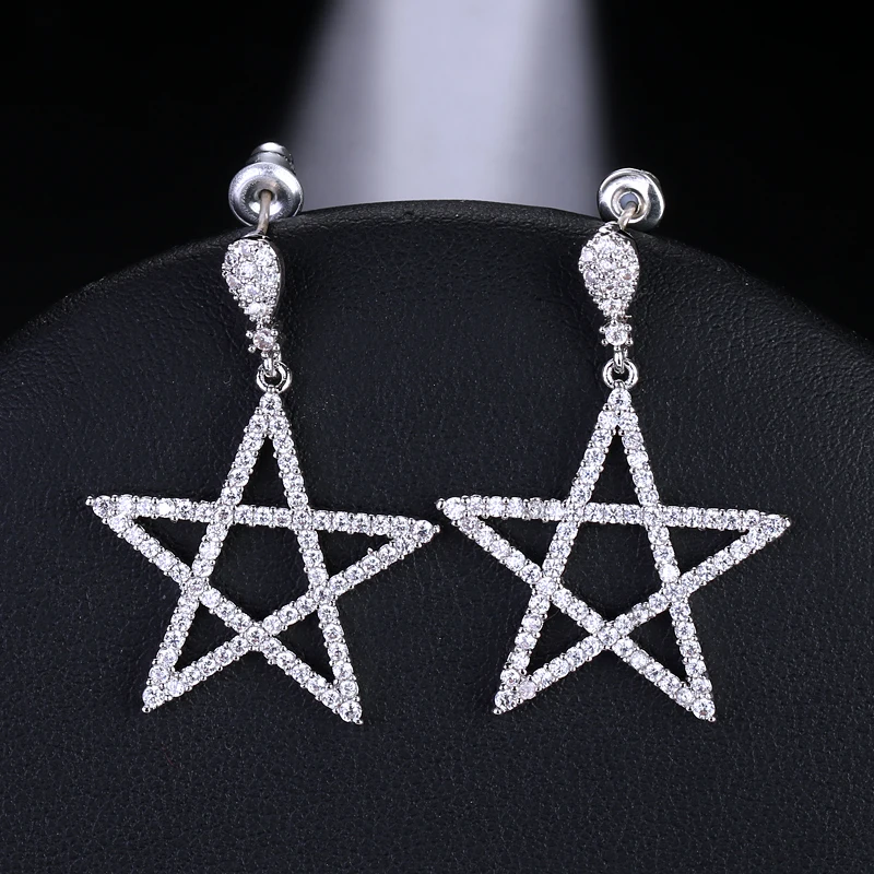 

EMMAYA New Pentacle AAA Cubic Zirconia Drop Earings Super Star Jewelry Shiny Crystal Earrings For Women Girls Wedding Party