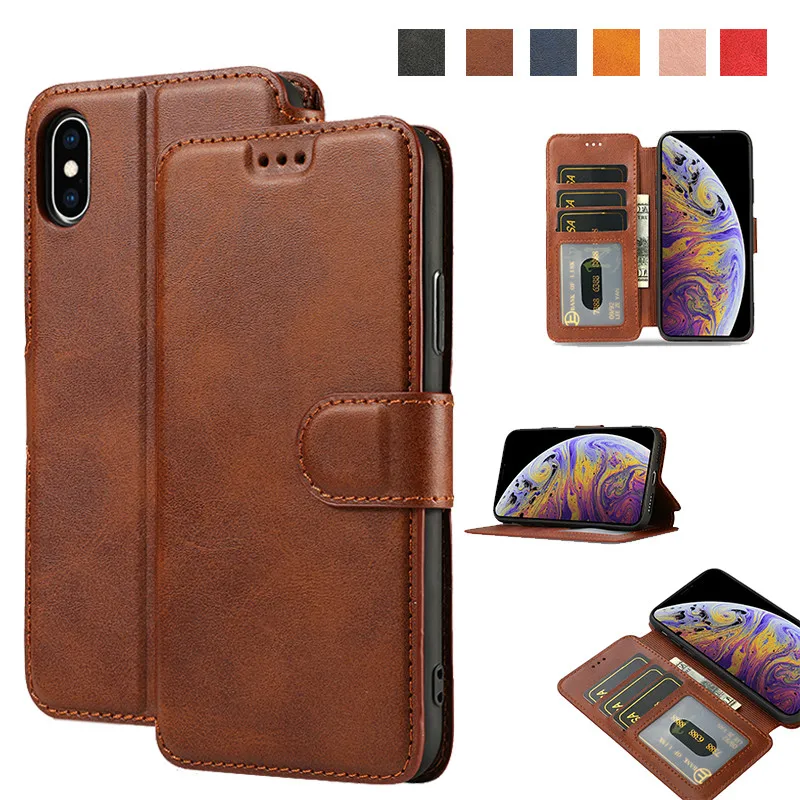 Retro Leather wallet Magnetic Card Holder Stand Phone Cover For iPhone XS MAX XR X 5 5s SE 6 6s 8 7 Plus shockproof TPU case |