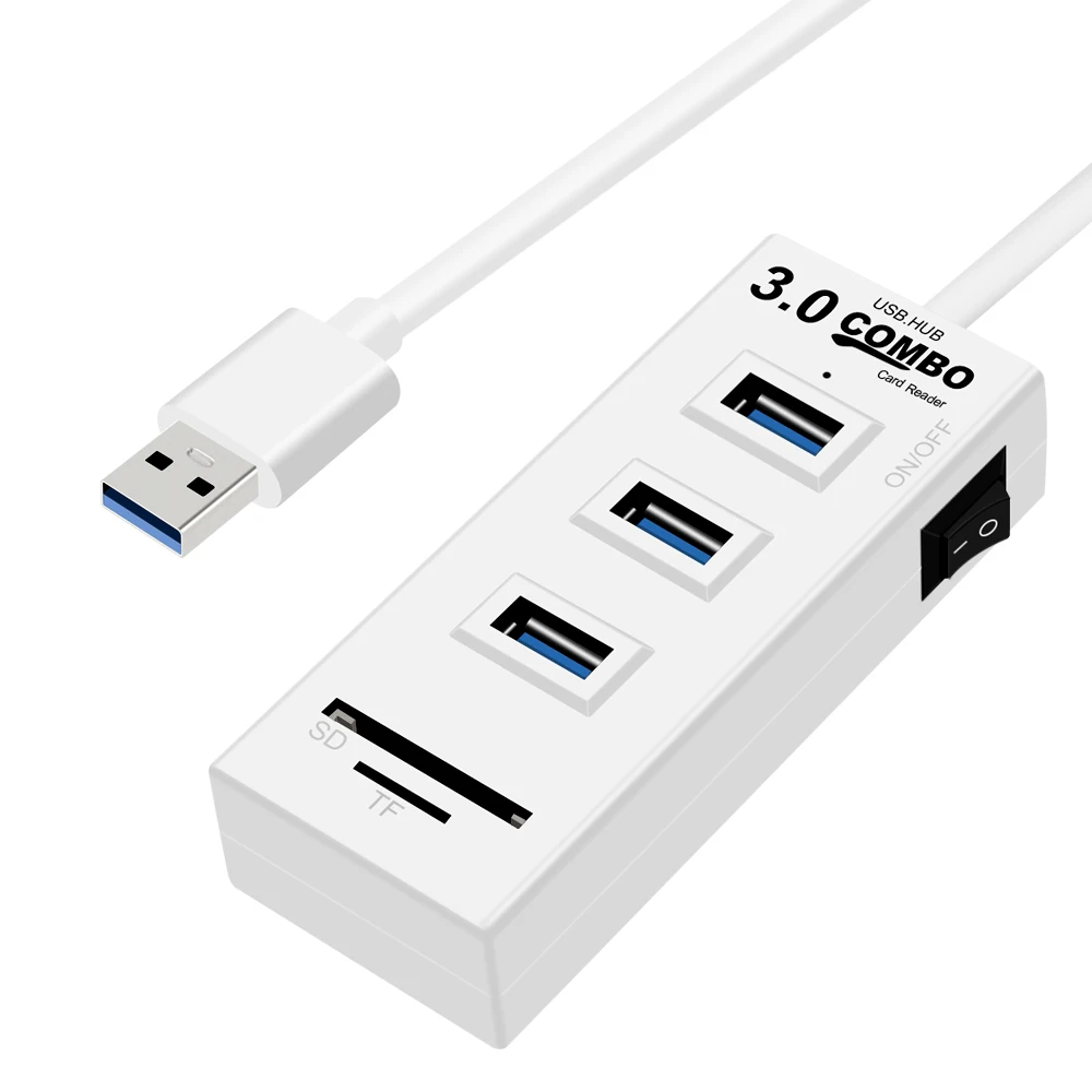 USB 3,0 концентратор кард-ридер 3 порта Высокоскоростной usb-хаб Мульти USB разветвитель вкл/выкл переключатель с SD/TF кард-ридер для MacBook ноутбука ПК