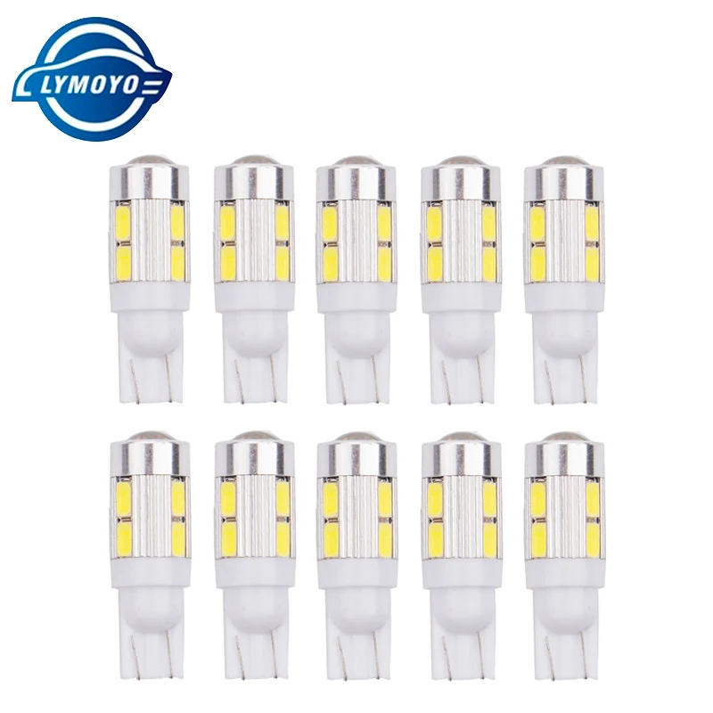 

10Pcs T10 LED W5W 168 194 10SMD Error Free T10 10LED Wedge Light Side Bulbs For Car Tail light Side Parking Dome Door Map light
