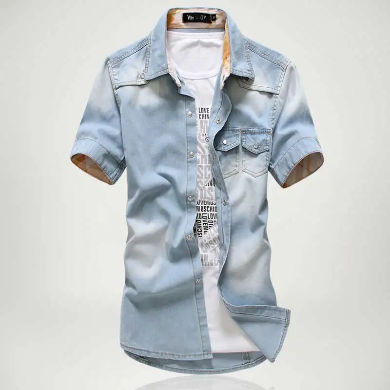 Summer Style Cowboy Shirt 2020 New Men Clothing Double Pocket Design Short Sleeves Denim Shirts Fashion Slim Fit Cowboy Shirt Casual Shirts Aliexpress