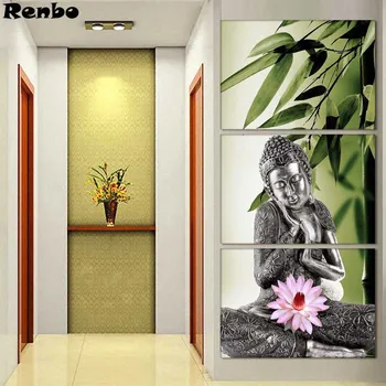 

2019 Diy square/round Diamond Painting Embroidery 3 Pcs Buddha And Bamboo Flower Diamond Painting Rhinestone Home Decoration