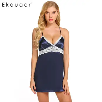 

Ekouaer Women Slip Nightdress Sleepshirts Spaghetti Straps Backless Lace Trim Sleeveless Sexy Nightgown Sleepwear Night Dress