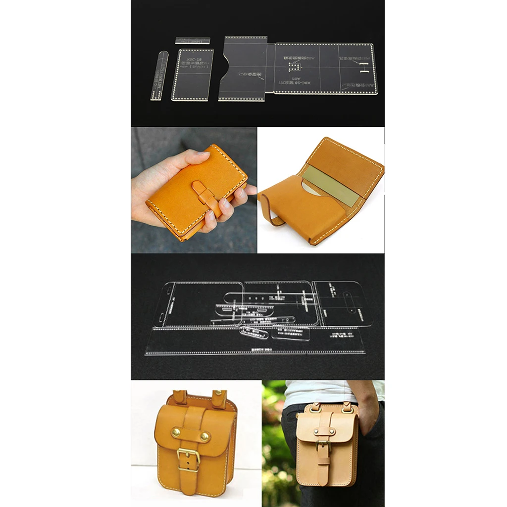 13Pcs Wallet Leather Template Clear Acrylic Leather Template Kit Tool for DIY Leathercraft Bag
