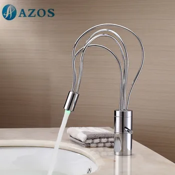 

AZOS Bathroom Basin Tap LED Light 3 Color Changing Bird Nest Chrome Single Hole Hot Cold Mixer Toilet Sink Faucet MPDKZ008