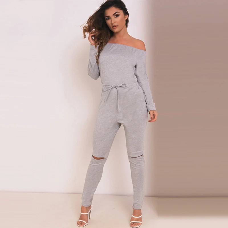 New 2018 Autumn Women Jumpsuit Off The Shoulder Long Sleeve Slim Long