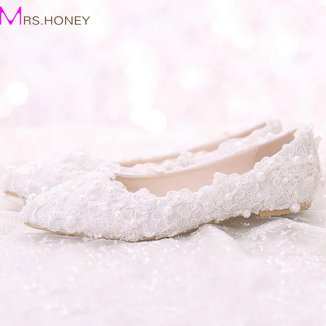 Comfortable Flat Heel White Pearl Sweet Lace Bridal Shoes Bouquet Comfortable Flat Heel White Pearl Sweet Lace Bridal Shoes Bouquet Wedding Party Dress 2016 Latest
