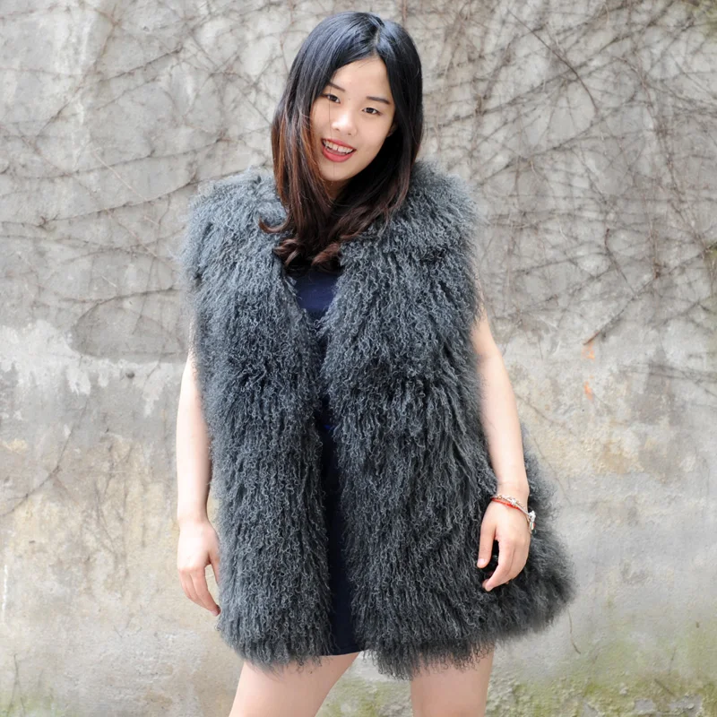 

CX-G-B-101H Fur Waistcoat 2017 New Winter Mongolian Lamb Fur Vest Women Fashion Long Fur Coat Cardigan