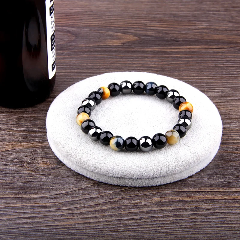Natural Magnetic Beads Bracelets Black Obsidian Hematite 