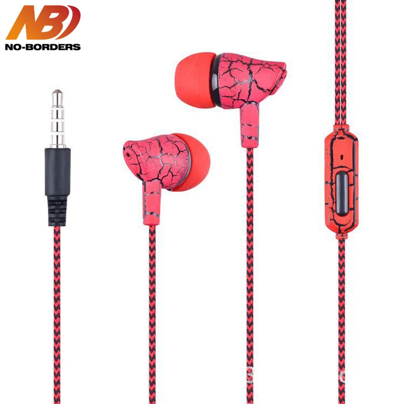 

10pc/lot Wholesale 3.5mm Ice Cracks Design HIFI Music Bass Earbuds Crackle Earphone Braided Wire Headset Earpieces With Micphone