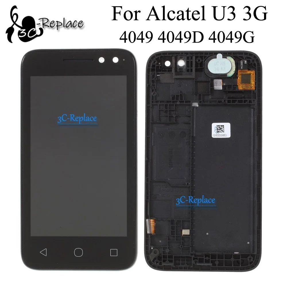 

100% Tested Original 4.0 inch NEW For Alcatel U3 3G 4049 4049D 4049G Full LCD Display Touch Screen Digitizer Assembly With Frame