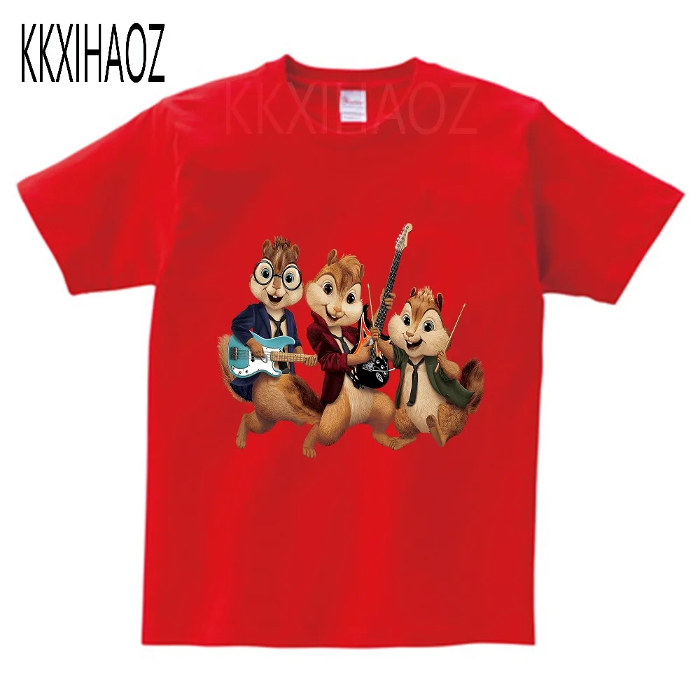 Куртки «Элвин и Бурундук», красная хлопковая футболка, коллекция года, Детская летняя одежда с короткими рукавами, одежда для мальчиков и девочек NN