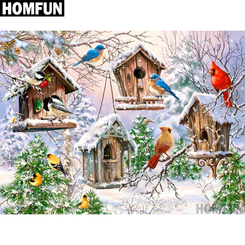 Алмазная 5D картина HOMFUN A00504 Птицы в доме вышивка крестиком полностью