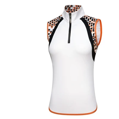 Pgm Женская дышащая Спортивная одежда для гольфа, женская футболка на молнии с воротником без рукавов+ юбки с принтом, быстросохнущая одежда для гольфа, костюм AA60489 - Цвет: tee